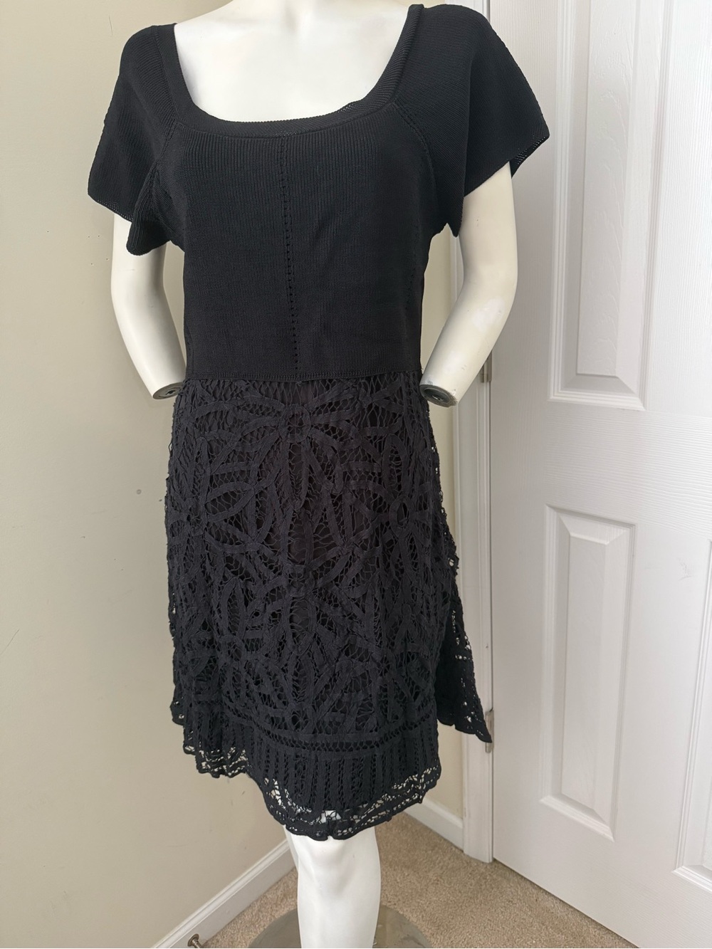 Women's Black Knit & Crochet Mini Dress